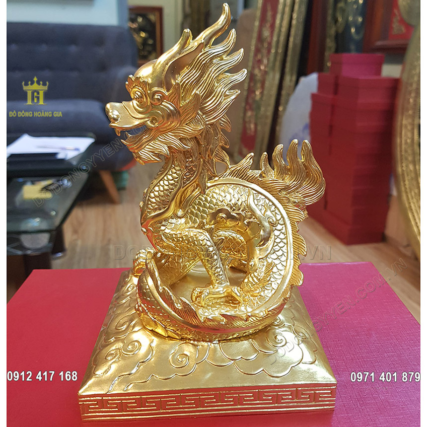 Ấn Rồng phong thủy bằng đồng d&aacute;t v&agrave;ng 24K